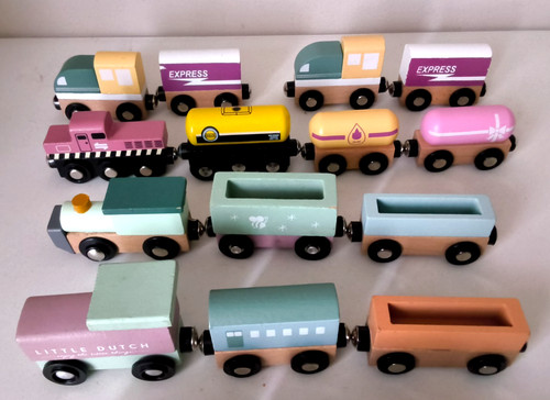 Wooden train carriages set - wooden, &