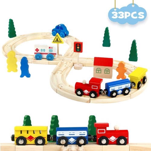 33pcs wooden train set rail - 33pcs,